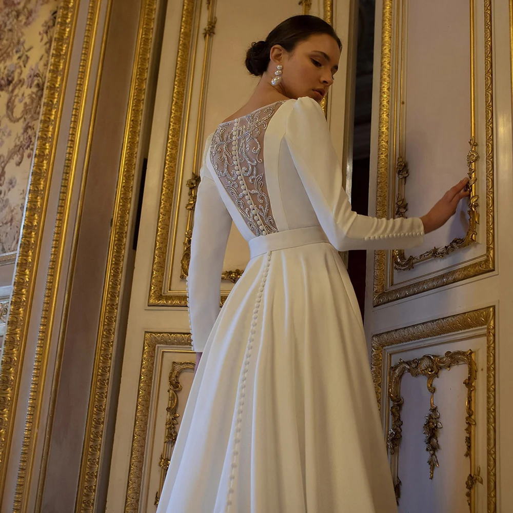 ADLN-vestido de novia musulmán de manga larga, vestido de novia árabe, Jersey de alta calidad