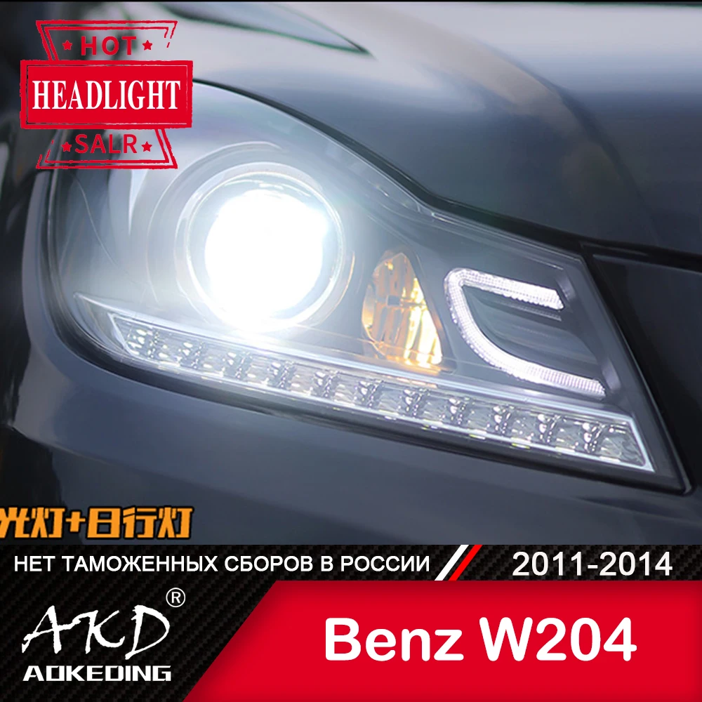 AKD For Benz W204 Head Lamp 2011-2016 Car Accessory Fog Lights Day Running Light DRL H7 LED Bi Xenon Bulb C200 C260  Headlights