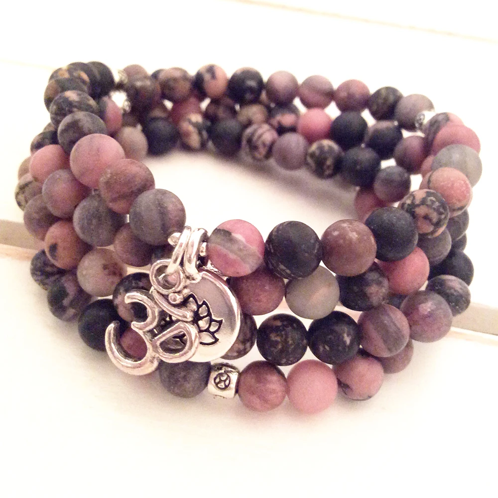 Wholesale Natural Black Vein Rhodonite 108 Mala Yoga Bracelet New Design Women`s Spiritual Bracelet Energy Protection Jewelry