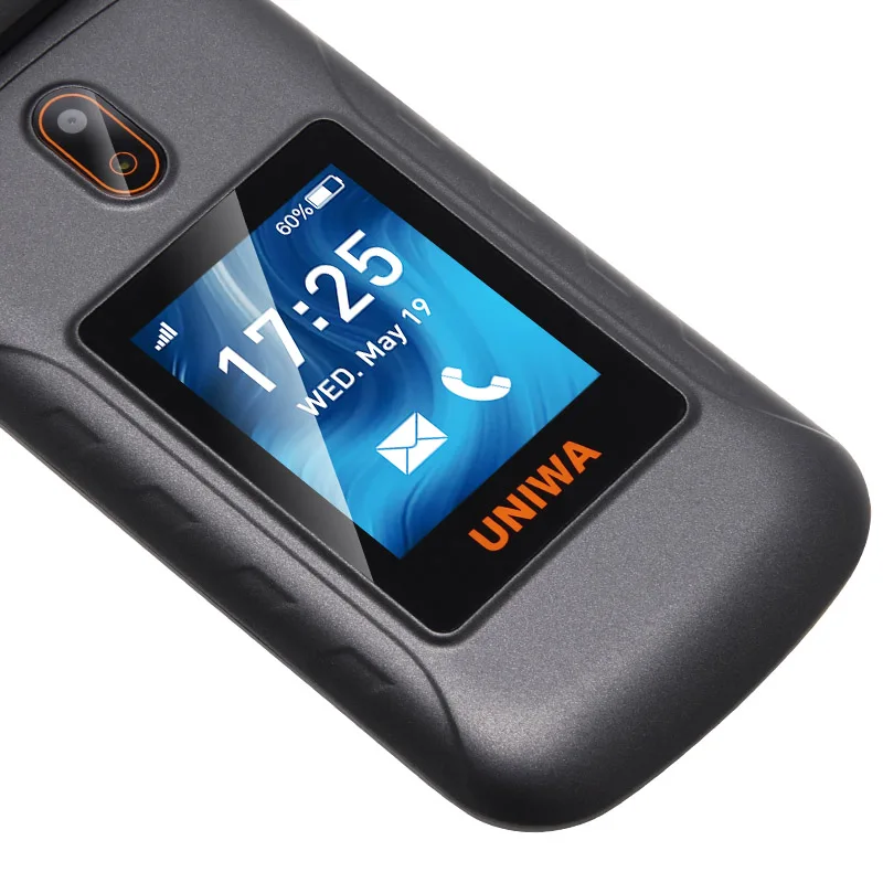 UNIWA V909T Ponsel Flip 4G Global Tombol Tekan Besar Layar Ganda Kamera 0,3mp 2250MAh Radio FM Ponsel Keyboard Ibrani Rusia