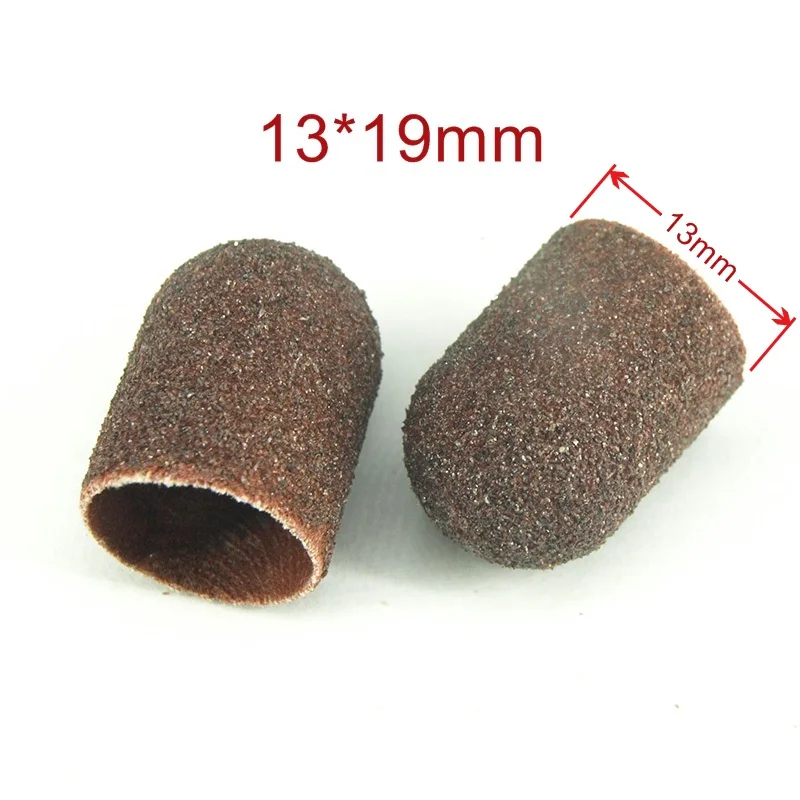 13*19mm 10pcs Sanding Bands Block Caps + Rubber Mandrel Grip Manicure Pedicure Tools Electric Nail Drill Polishing Accessories