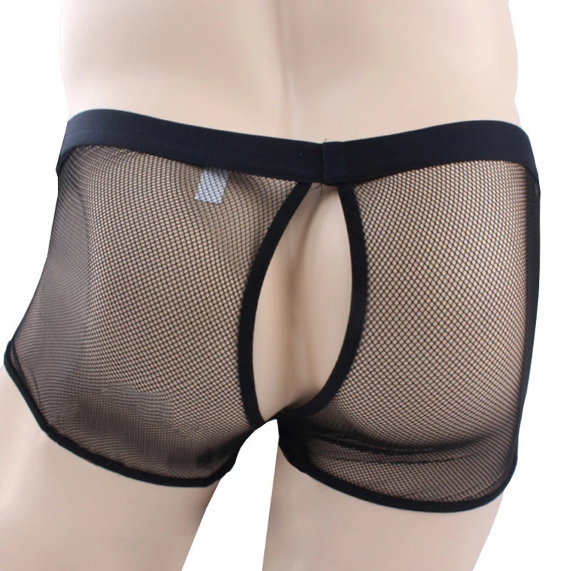 

Men's Sexy Underwear Transparent Gauze Men Perspective Mesh Open Crotch Boxer Underwear