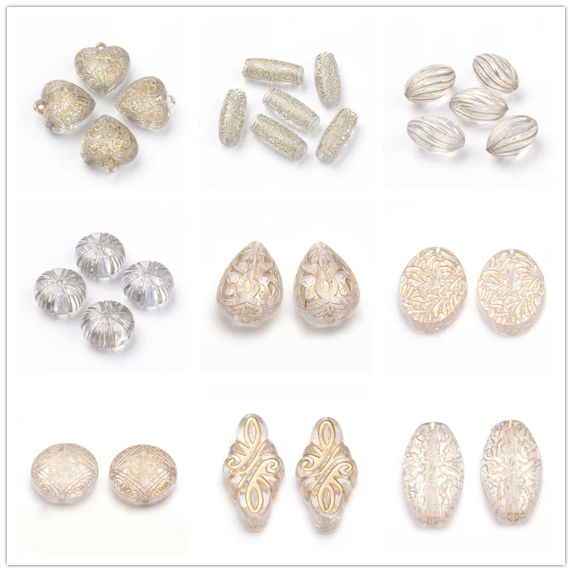 20 pz/lotto placcatura trasparente acrilico trasparente pendenti misti a forma di metallo dorato intrecciato perline di cristallo squisiti delicati