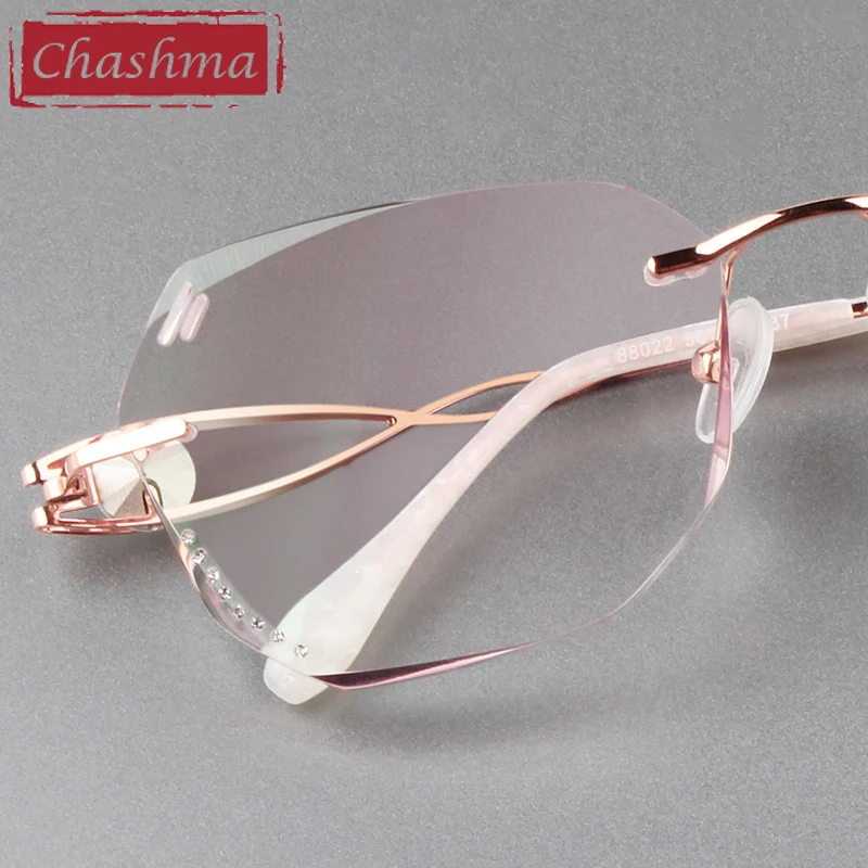 Chashma Optical Glasses Rimless Titanium Light Spectacles Fashion Eyeglasses Frame for Women Diamond Trimmed Stones Crystal