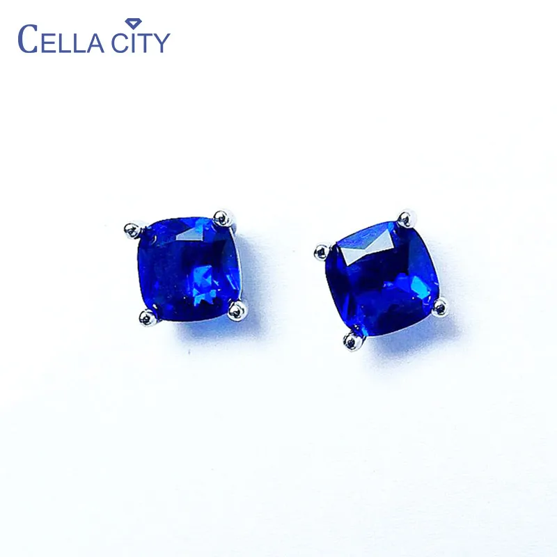 Cellacity Geometry Silver 925 Jewelry Gemstones Sapphire Earrings for Women Classical Fashion Female Ear Studs for Anniversary