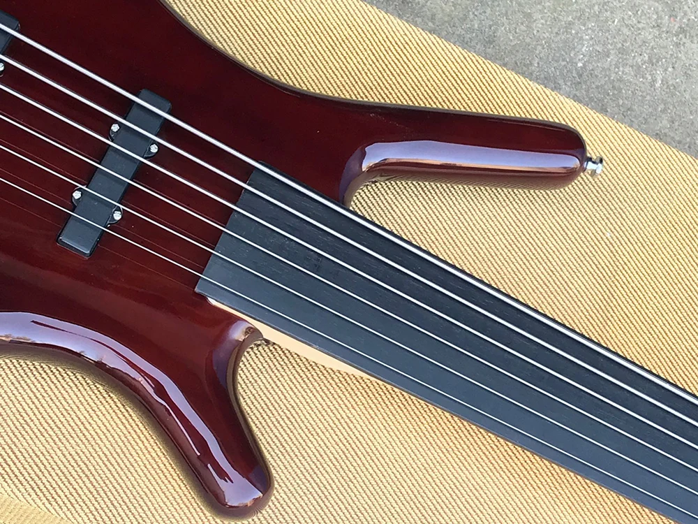 6 Strings Fretless Navy Wine-red Electric Bass with Rosewood Fretboard