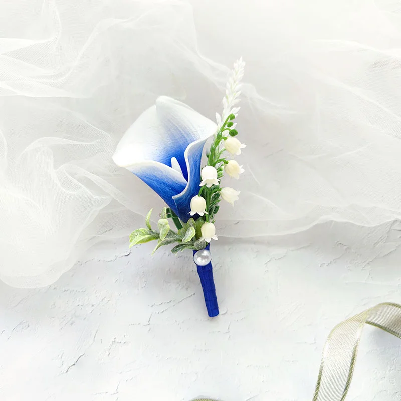 Boutonniere for Groom Corsage Wedding Calla lily Artificial Men Brooch Flowers Suits Decoration Pins Prom Marriage Accessories