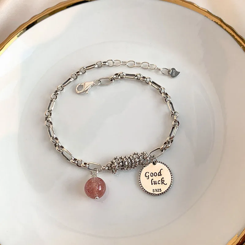 Foxanry Silver Color Bracelet for Women New Trendy Elegant Creative Good Luck Pink Strawberry Party Jewelry Birthday Gift