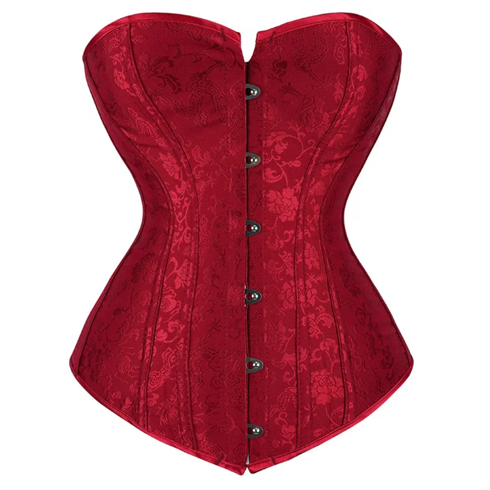 Women Blue Vintage Jacquard Corsets Top Sexy Lingerie Overbust Push Up Slimming Body Shaper Lace Up Strapless Bustier - view 6