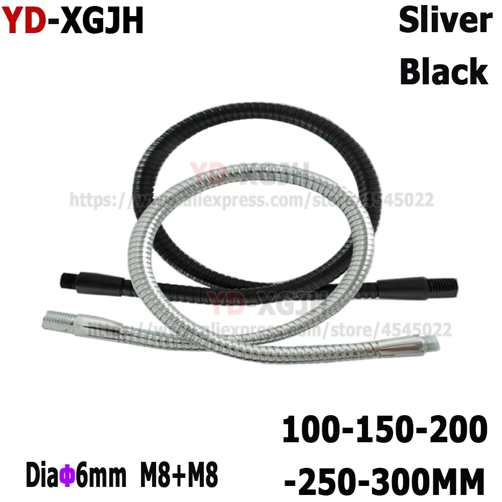 2PCS Diameter 6mm M8+M8 100 200 300 mm Sliver Universal Hose serpentine tube led Gooseneck Flexible Holder For LED Table Lamp