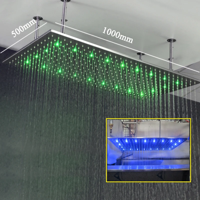 Imagem -02 - Chuveiro tipo Chuva Ultra-grande Cabeça de com Controle de Temperatura e Cor da Água Acessório para Banheiro 1000x500 mm Aço Inoxidável