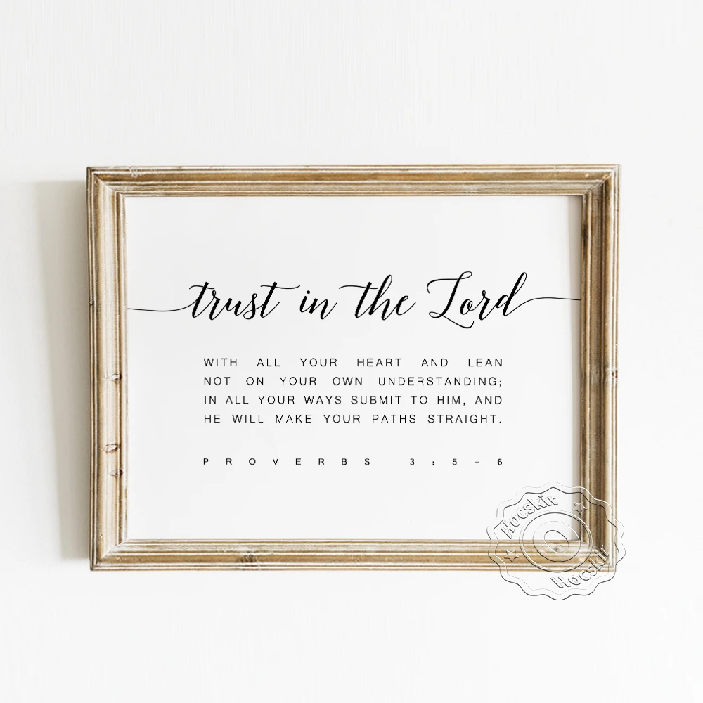 

Proverbs Trust In The Lord Bible Verse Quote Poster, Scripture Blessing Wall Art Prints, Chic Modern Christian Prayer Gift Decor