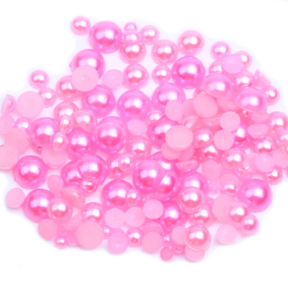 Light Rose Half Round Resin Pearls Beads 2mm-12mm And Mixed Sizes 50-1000pcs Glue On Gems DIY Crafts Wedding Clothes Supplies