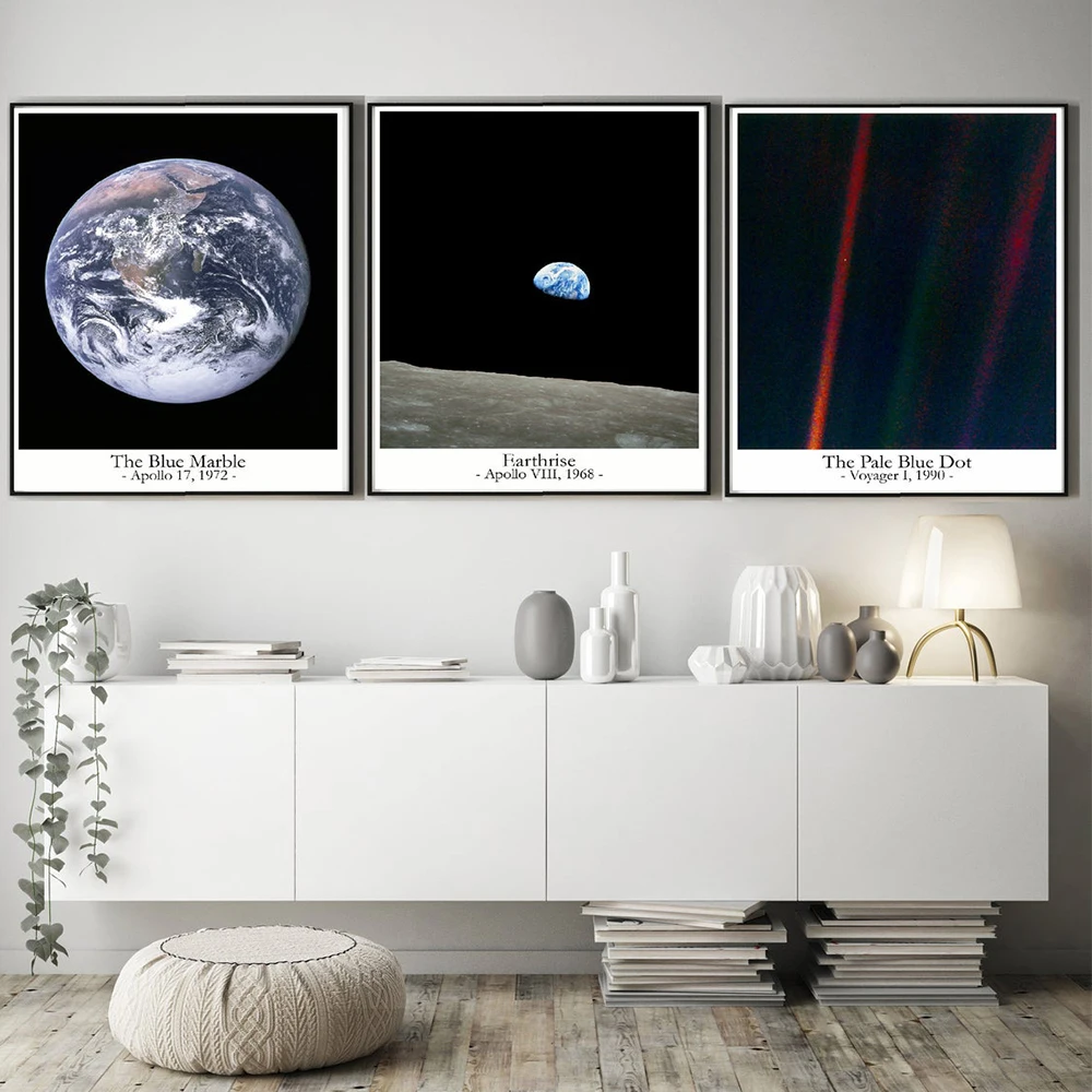 The Pale Blue Dot Earthrise Canvas Painting Blue Marble Photos Earth Poster Space Print Inspiring Space Wall Art For Living Room