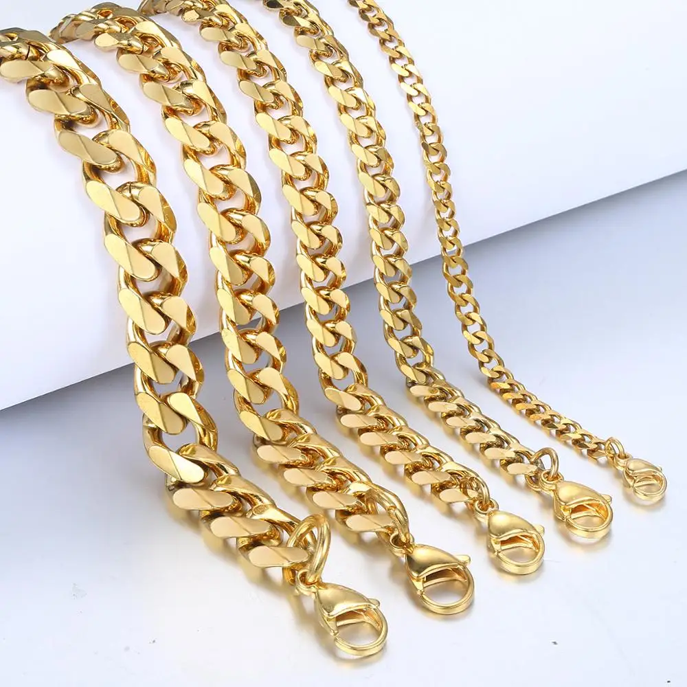 3-11mm Black Stainless Steel Bracelet for Men Women Gold Color Cuban Link Bracelet Wholesale Jewelry 7-11 Inch Gifts KBB4 image 4