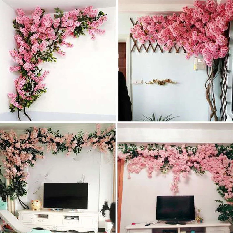 Imagem -04 - Artificial Pink Cherry Tree Branch Flor de Seda Decoração de Casamento Faça Você Mesmo Decoração de Casa e Exterior