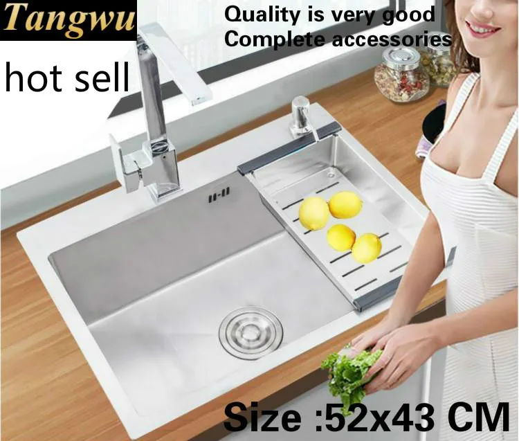 

Free shipping Apartment vogue kitchen balcony manual sink single trough food-grade stainless steel mini hot sell 52x43 CM