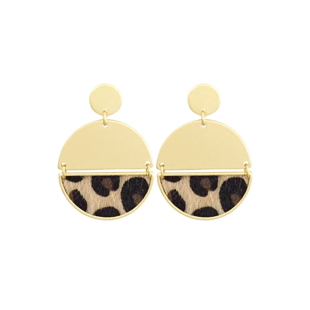 Feminist Gold Color Plating Animal Snake Leopard Skin Printed Half Circle Round Drop Earrings For Women Party Office Anniversary