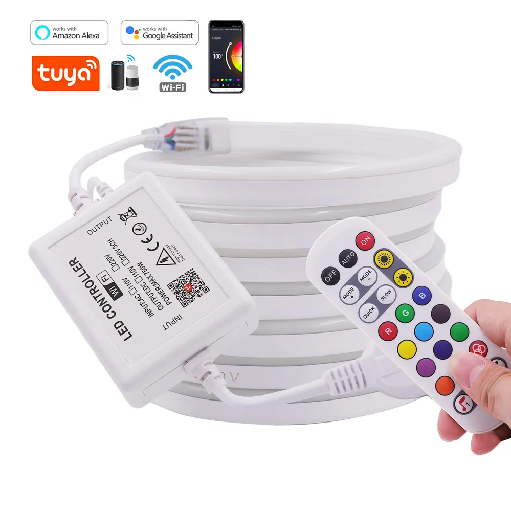 220V 110V LED RGB Neon Light Tuya WIFI APP Remote Control 5050 80LED/m Waterproof Flexible Rope Light Home Outdoor Decoration