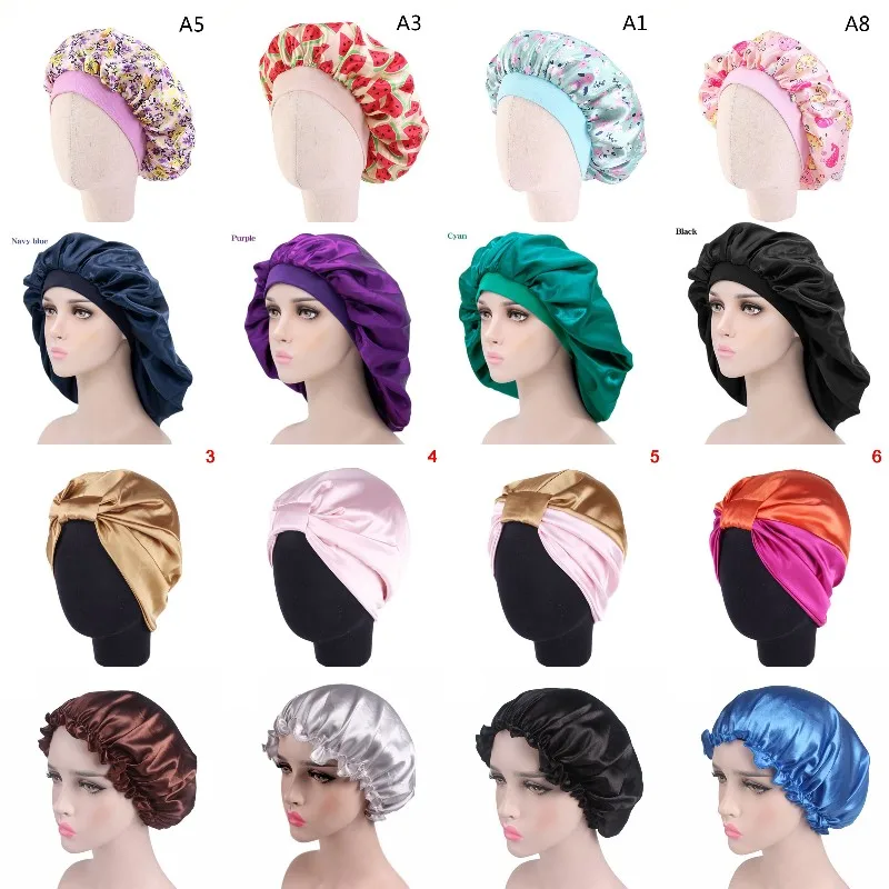 Cappello da notte per donna cappello da notte regola berretto in raso cappellino per lo Styling dei capelli cura dei capelli lunghi 29 stili testa di seta avvolgere cuffia da doccia strumenti per lo Styling dei capelli