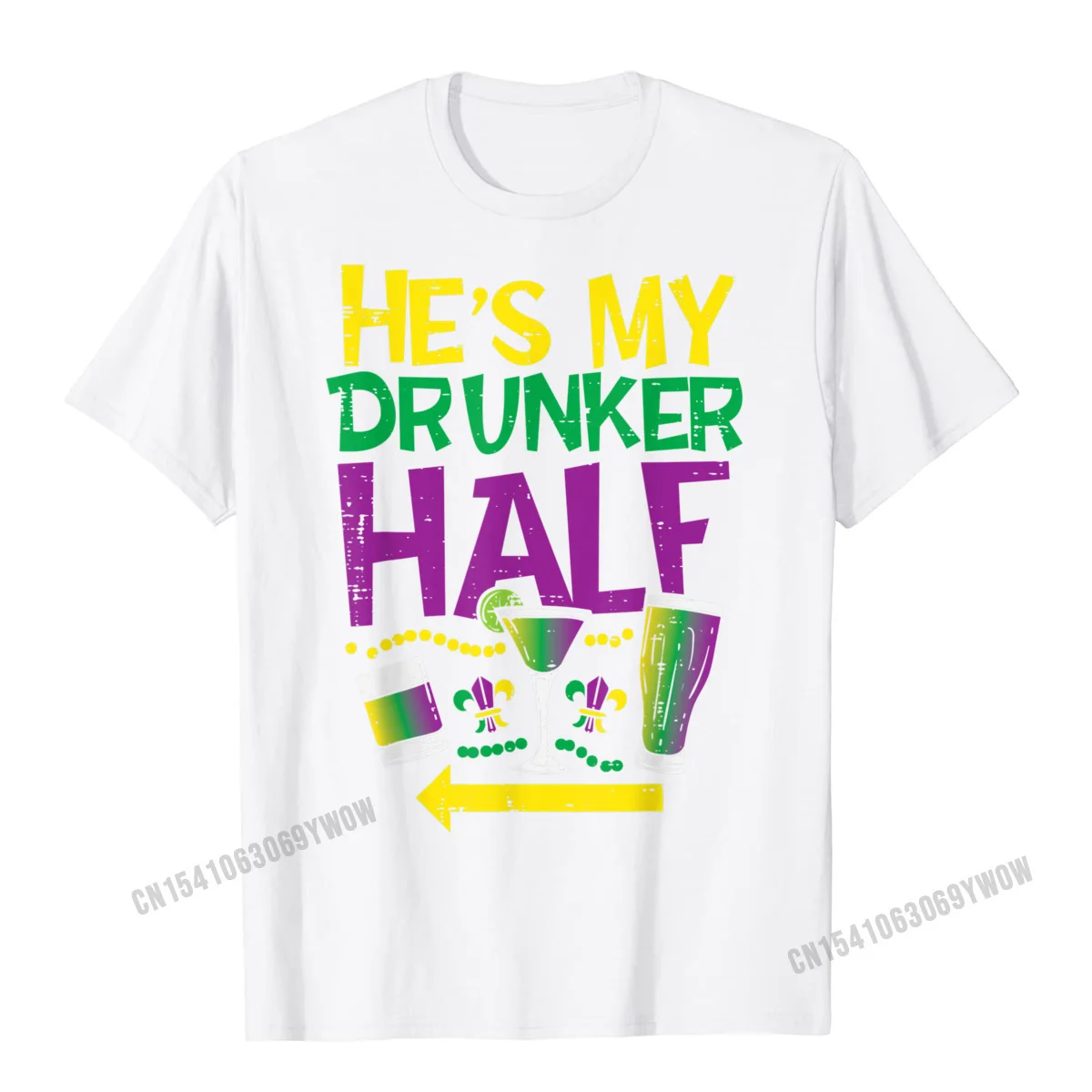 Hes My Drunker Half Matching Couple Girlfriend Mardi Gras T-Shirt Retro Men's Top T-Shirts Harajuku Cotton Tops Shirt Normal