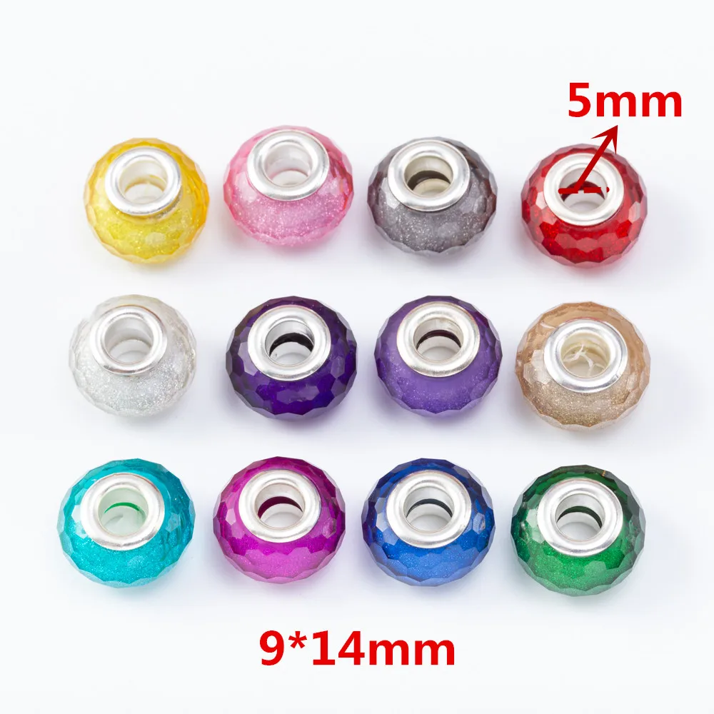 20Pcs/Lot Mix Color Silver Plated Buckle DIY Resin Plastic Bead Charm Fits for Pandora European Jewelry Bracelet js2212