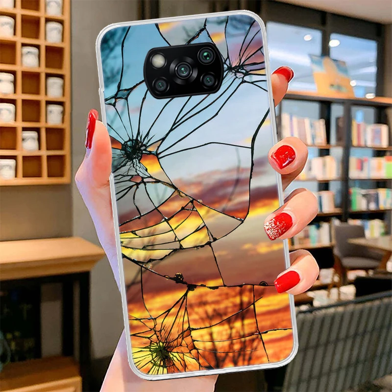 Funny Glass Broken Crack Pattern Phone Case For Xiaomi Poco X3 Nfc M3 F3 F1 Mi Note 10 Pro 11 Lite 11i 8 9 9T 10T CC9 A3 Cover F