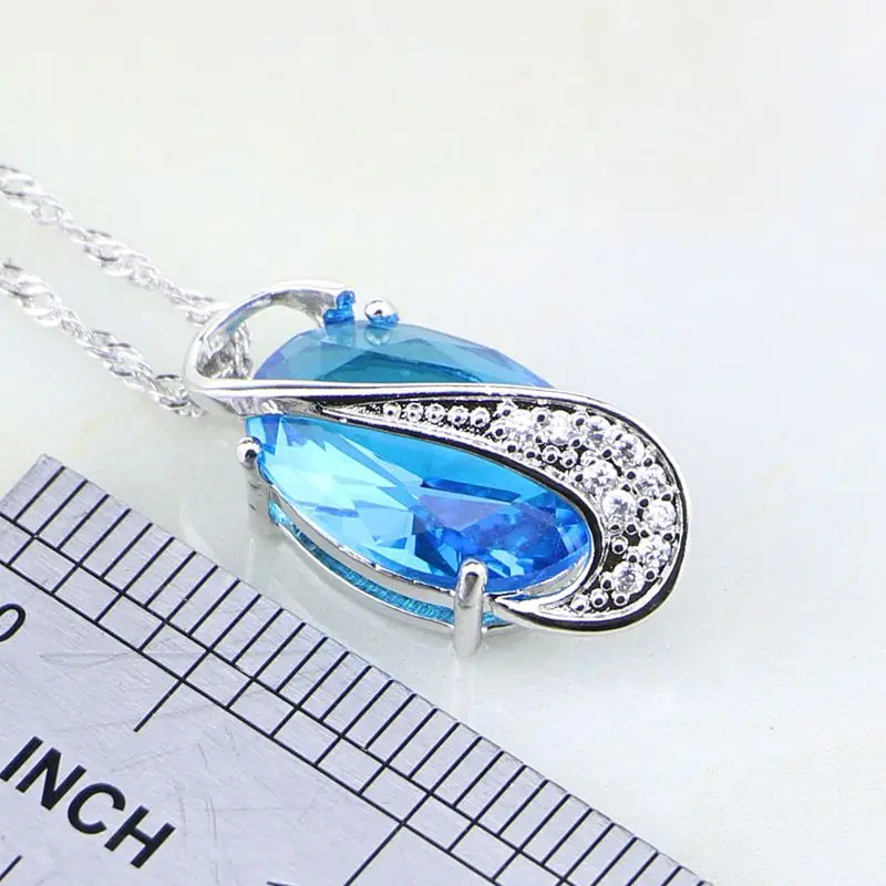 Egg shaped 925 Sterling Silver Jewelry Sky Blue White CZ Jewelry Sets For Women Wedding Earring/Pendant/Necklace/Ring