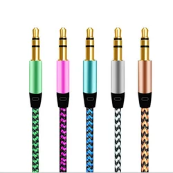 Car Aux Cord 1m Nylon Jack Audio Cable 3.5 mm to 3.5mm Aux Cable Male to Male Cloth Audio Aux Cable Gold Plug for iphone speaker