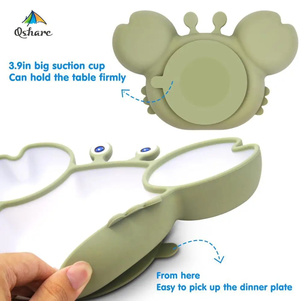 Qshare-talheres de silicone para crianças, tigela antiderrapante, bpa livre, prato de jantar, acessórios do bebê