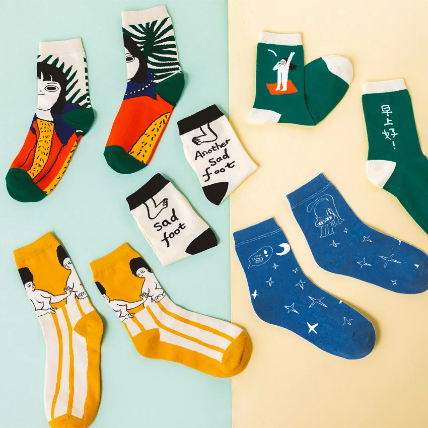 Zabawna dziewczyna z kreskówek wzorzyste damskie bawełniane skarpetki do kostki damskie krótkie Hipster japońskie dorywczo kreatywne urocze skarpetki Art Funny Sox