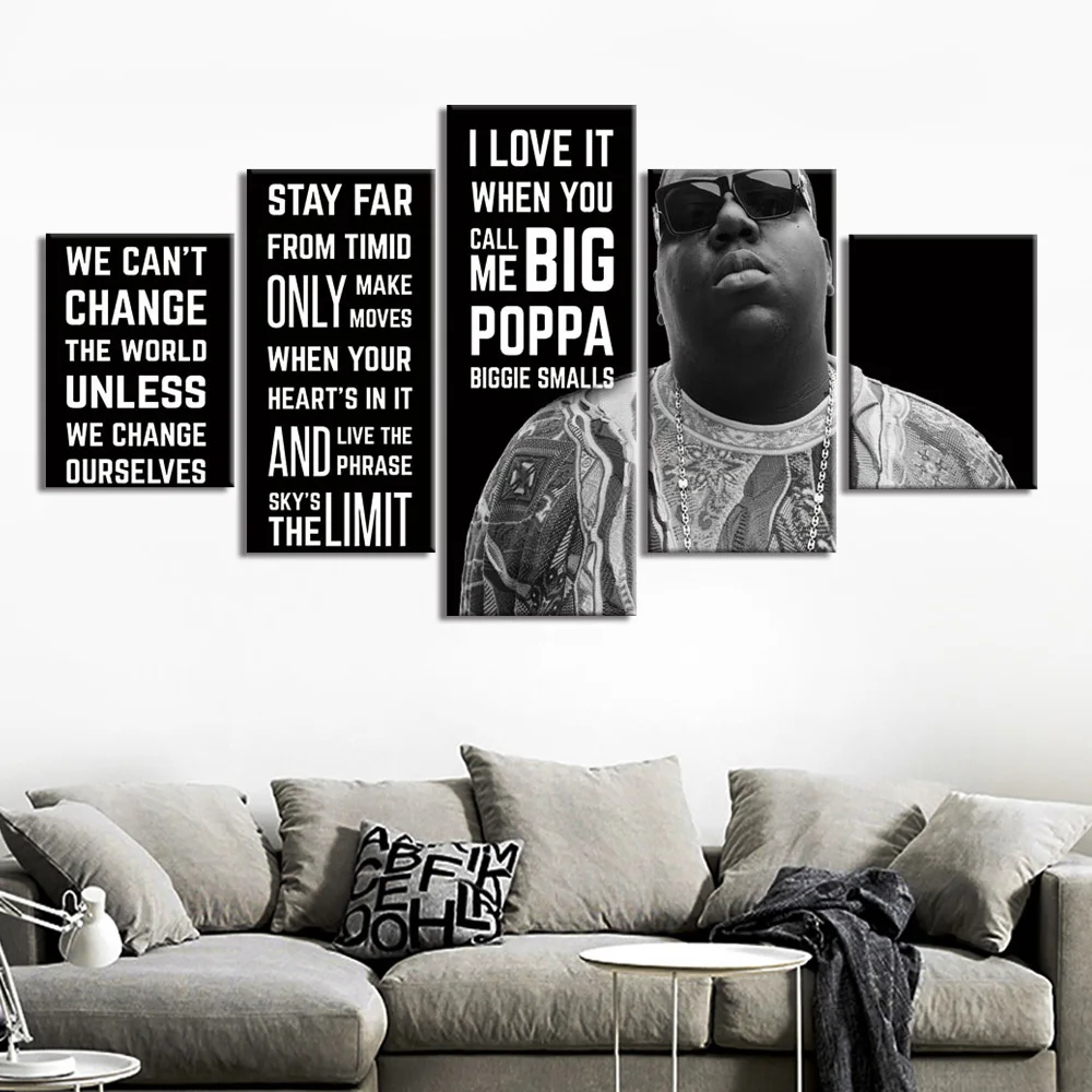 

5Pcs Biggie Smalls Hipop Singer Famous Portrait Big Poppa-Malcolm Conor-Mcgregor-Madonna Modular Poster HD Wall Art Canvas Decor