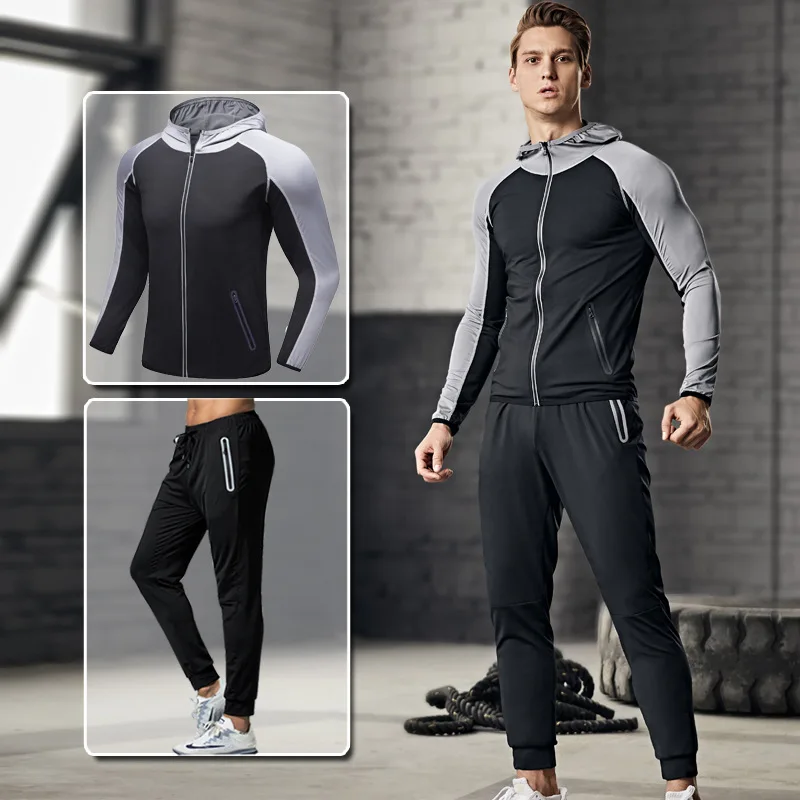 

Breathable Long Sleeve Hooded Jacket Sports Suit Men's Sportswear Football Jogging Men's Running Basketball Clothes Suit