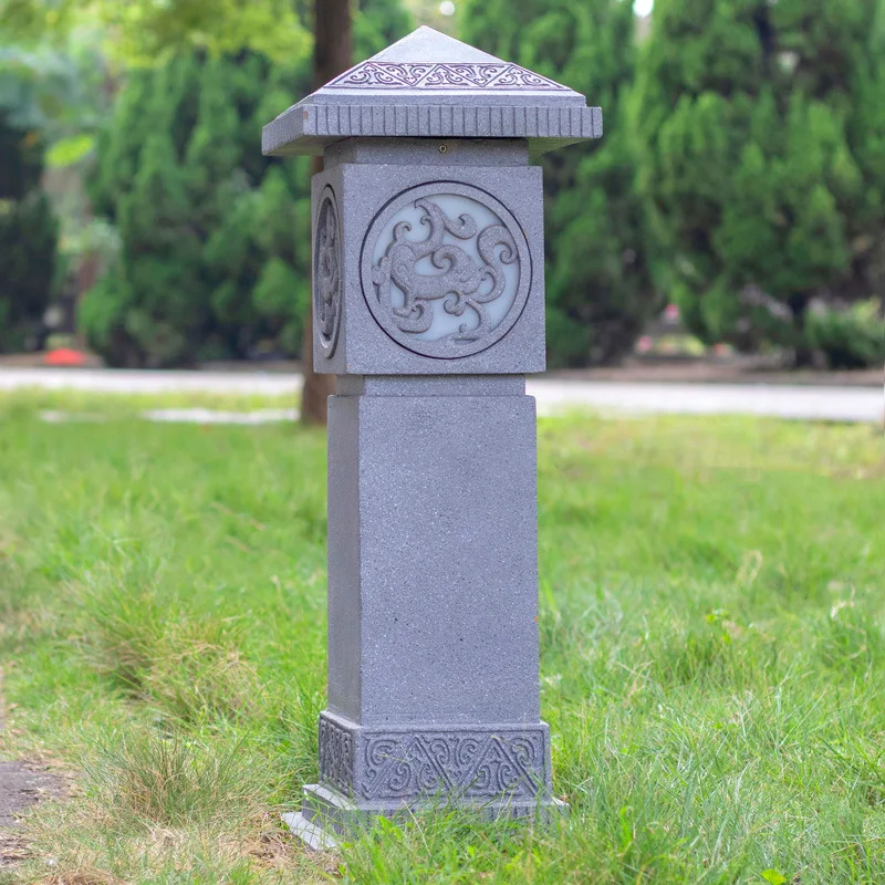 (H≈ 81CM) New Chinese style imitation stone lawn lamp outdoor courtyard garden courtyard landscape waterproof resin carved lamp