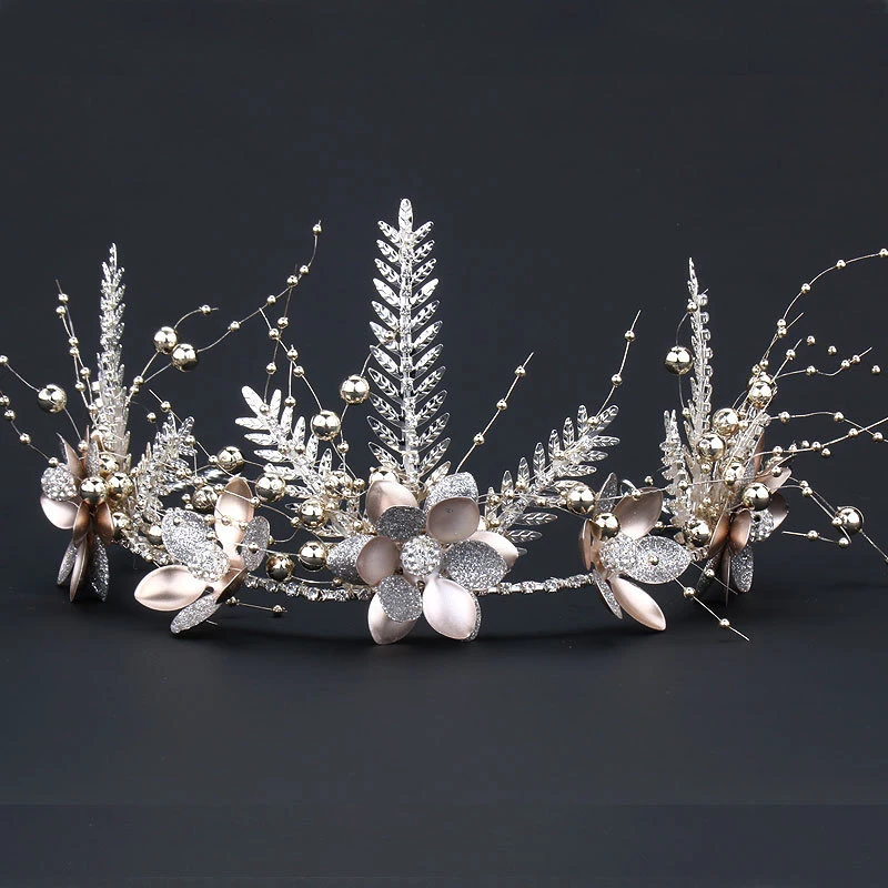 

Floral Leaf Crown Hair Hoop Glittery Beaded Tiaras Adjustable Alloy Natural Style Hair Accessories For Bride Women Hair Clips