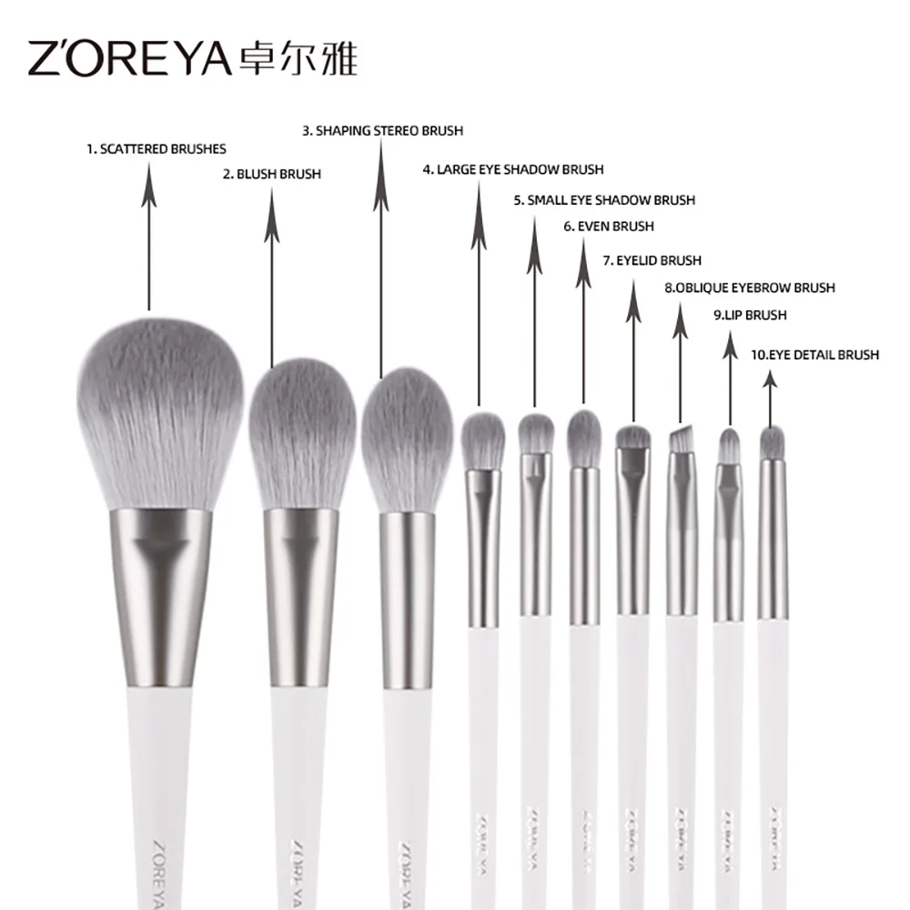 Hot Selling Zoreya 10 Beginner Makeup Brush Universal Artificial Fiber Grandma Gray Non-Bag Brush Suit Cosmetic Gift for Women