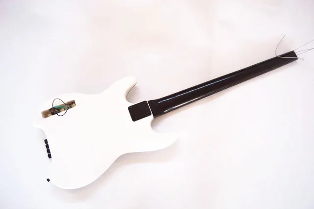 High quality custom white headless 4-string electric bass, white rose-wood fingerboard, free shipping