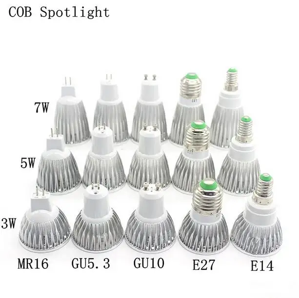 

led bulb spotlight dimmable GU10 cob E27 E14 mr16 GU5.3 3w 5w 7w 10w warm white cool white real power replace halogen lamp