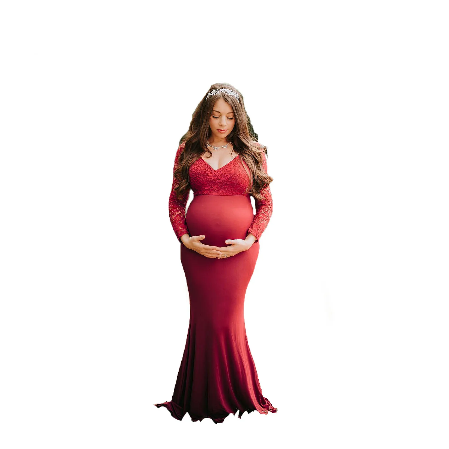 Pregnant Dress New Maternity Photography Props For Shooting Photo Pregnancy Clothes Lace Chiffon Off Shoulder Long sleeve Dresse