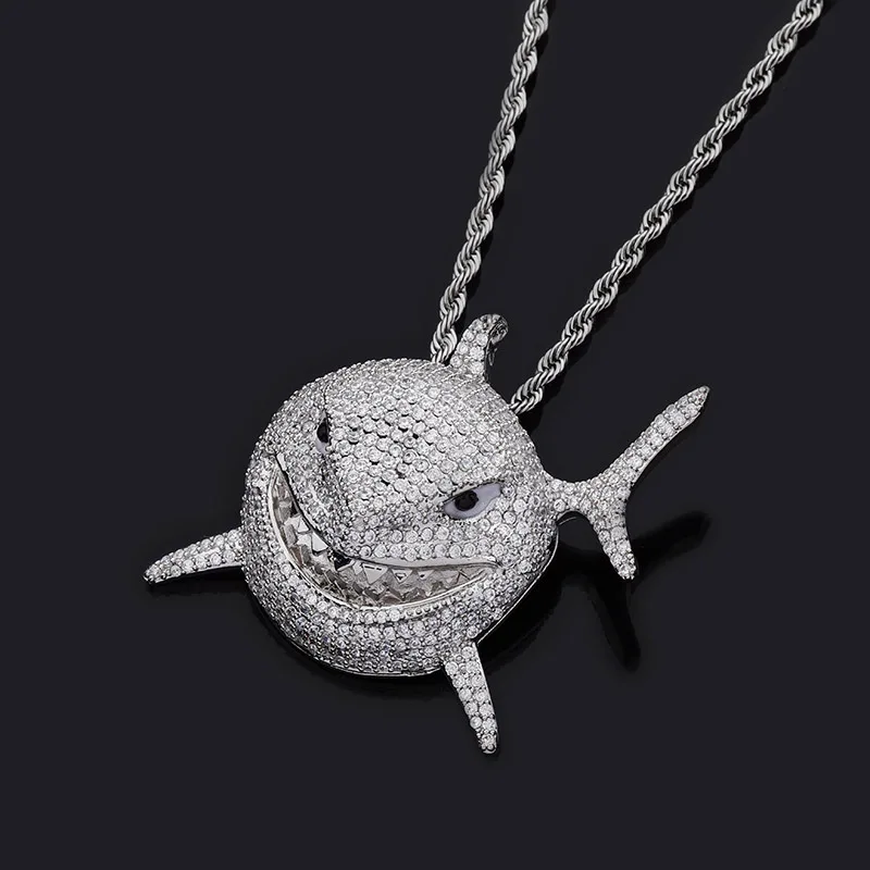 

Iced Out Shark Pendant Silver Gold Color AAA Zircon Necklace for Men Women Gifts Fashion Hip Hop Jewelry for Men Women