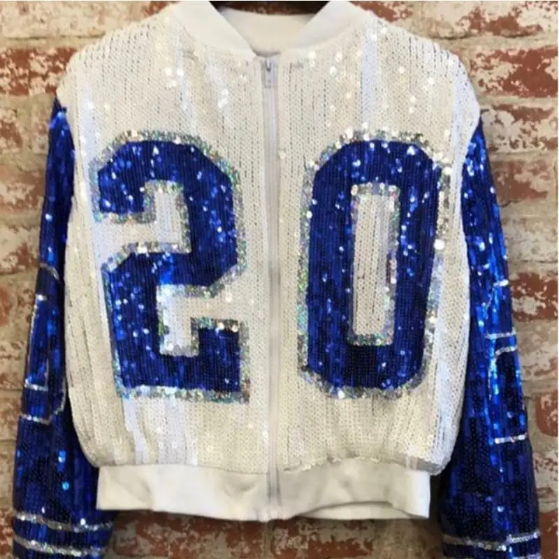 Blue and white 20 zippered zeta jacket sequin clothing