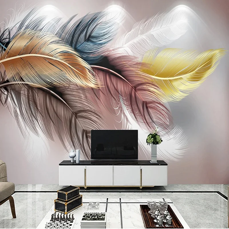 

Custom Mural Wallpaper Nordic Modern Light Luxury 3D Golden Feathers Wall Painting Living Room TV Sofa Abstract Art 3D Sticker