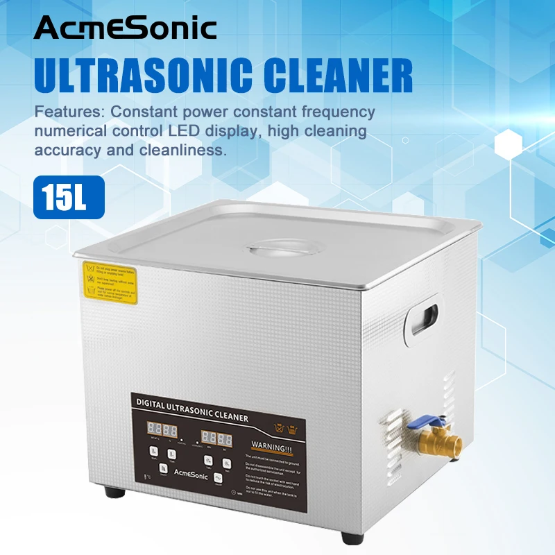 Commercial Ultrasonic Cleaner15 Liters Powerful Industrial Cleaner 300 Watts 40khz with Heater for Diamond Cleaning Machine