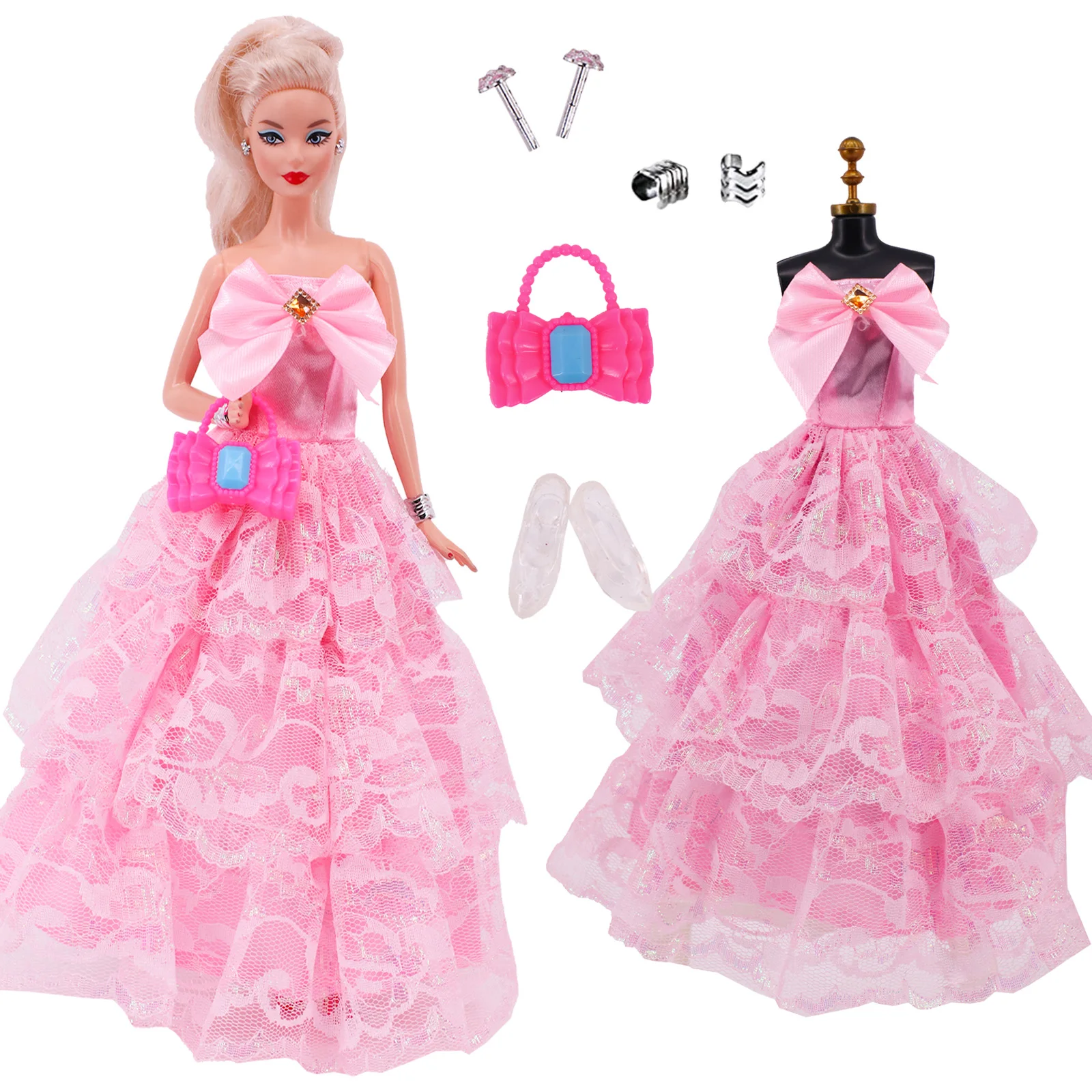 Puppe RedPink Kleidung & Zubehör Prinzessin Kleid Bankett Party Schöne Kleid Stickerei Tüll Kleid Für BarbieesBJD Zubehör