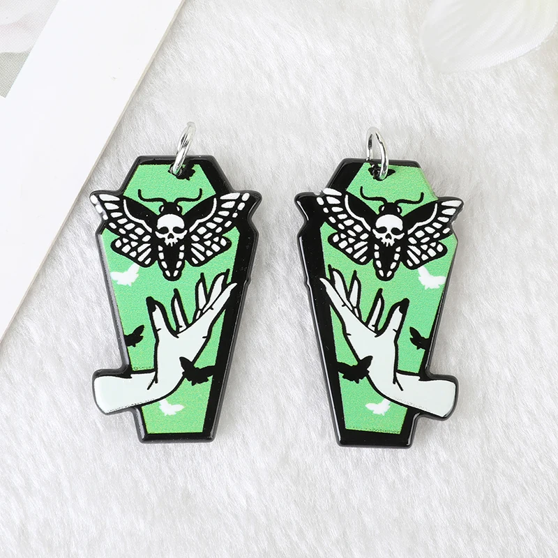 12Pcs Pastel Goth Halloween Charms Coffin Tomb Acrylic Jewlery Findings For Earring Necklace Diy Making