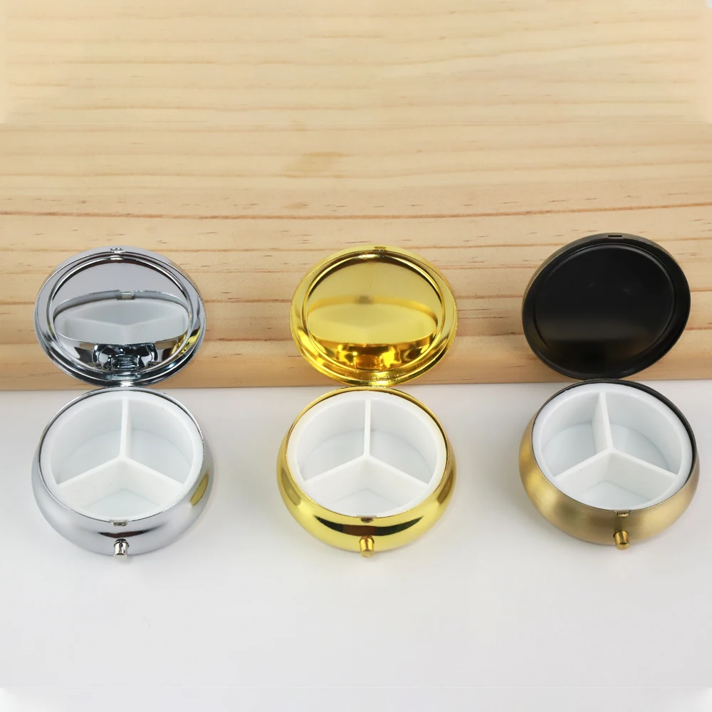 1/5/10Pcs Portable 3 Cell Metal Pill Box Container Medicine Pill Case DIY Crafts Findings Round Medicine Case