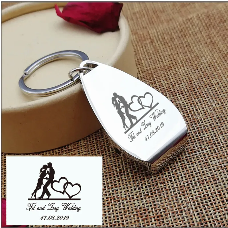 10pcs Personalized Engraved Bottle Opener Key Rings Wedding Name and Date Wedding Day Keepsake Custom Wedding Favors Gifts