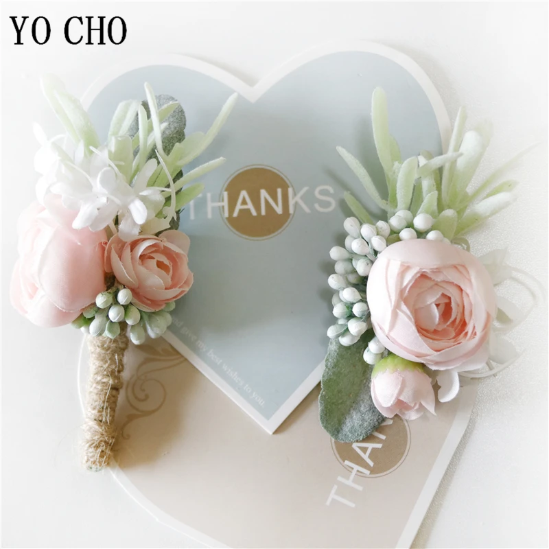 YO CHO  Buttonhole Wrist Corsage for Groom   Bridesmaid Bracelet Flowers   Tea Rose  Wrist Corsage  Wedding