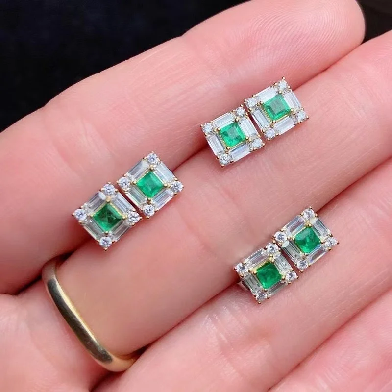 Jewelry Romantic Emerald Flower Earrings 3mm SI Grade Natural Emerald Stud Earrings Solid 925 Silver Emerald Stud Earring