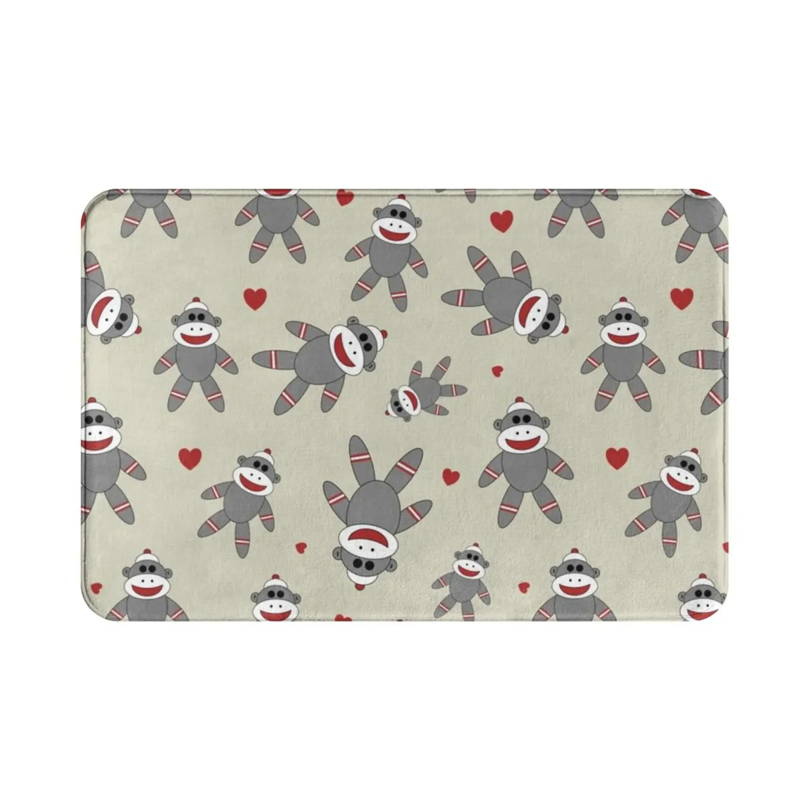 Cute Sock Monkey Carpet Mat Rug Cushion Soft Non-Slip Sock Monkey Cute Toy Stuffie Kids Child Gray Red White Quirky